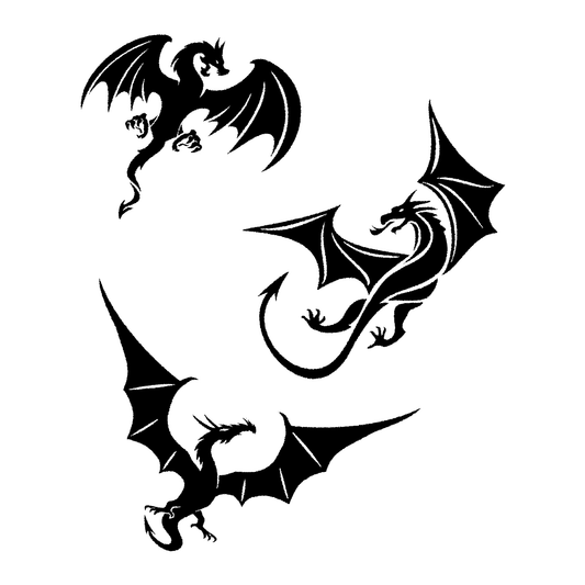 SteezyInk Serpent Trio Temporary Tattoo: Black dragon silhouettes in flight, skin-safe, 1-2 week wear.