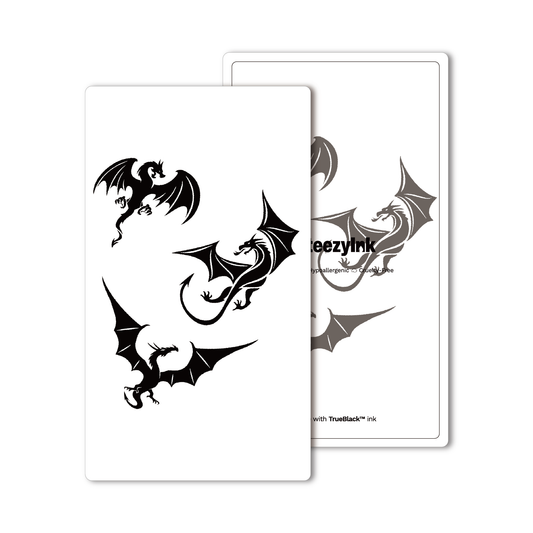 SteezyInk Serpent Trio Temporary Tattoo. Black dragon silhouettes, skin-safe and semi-permanent body art.