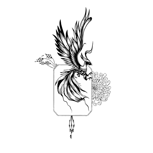 SteezyInk Phoenix Temporary Tattoo, black and white design, up to 2 weeks wear.