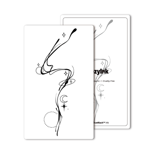 Dreamscape Temporary Tattoo with abstract black design, using Pure Black Ink™, hypoallergenic and cruelty-free