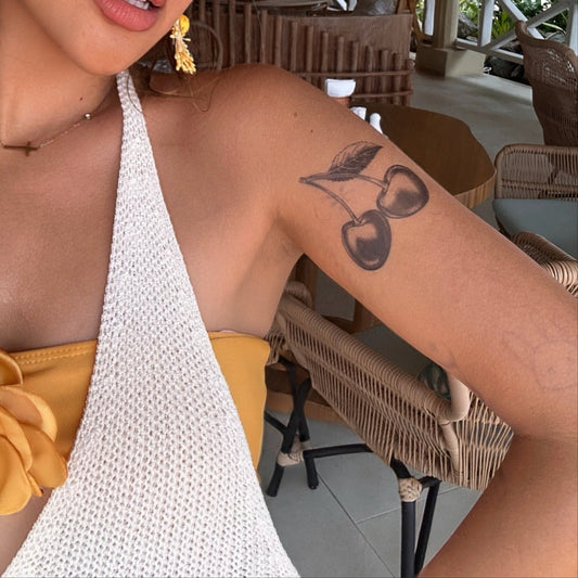 Small Cherry temporary tattoo for shoulder/arm, summer vibe fruit sticker, fun waterproof body art