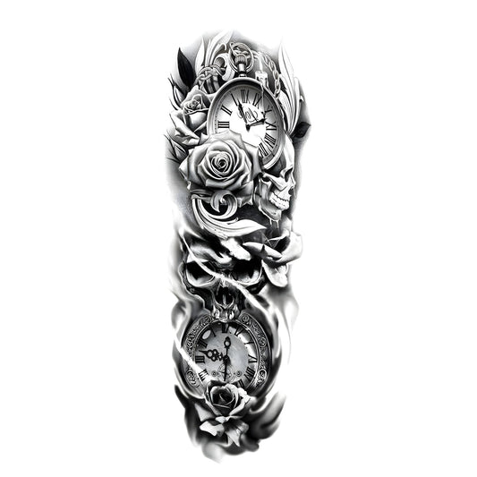 Roses and Skull Sleeve Temporary Tattoo | 6 x 18 inch