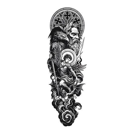 Winged Guardian Warrior Sleeve Temporary Tattoo | 6 x 18 inch