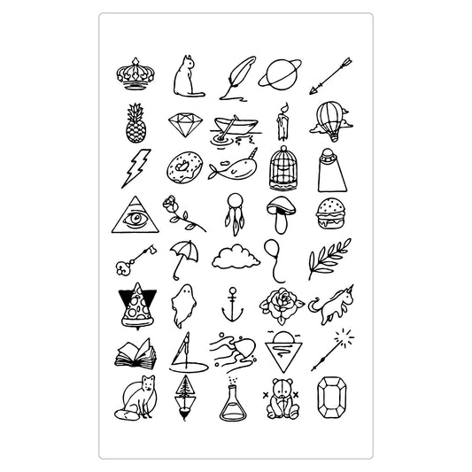 (40 Tattoos) Minimal Symbol Temporary Tattoo | 5.5 x 9 inch