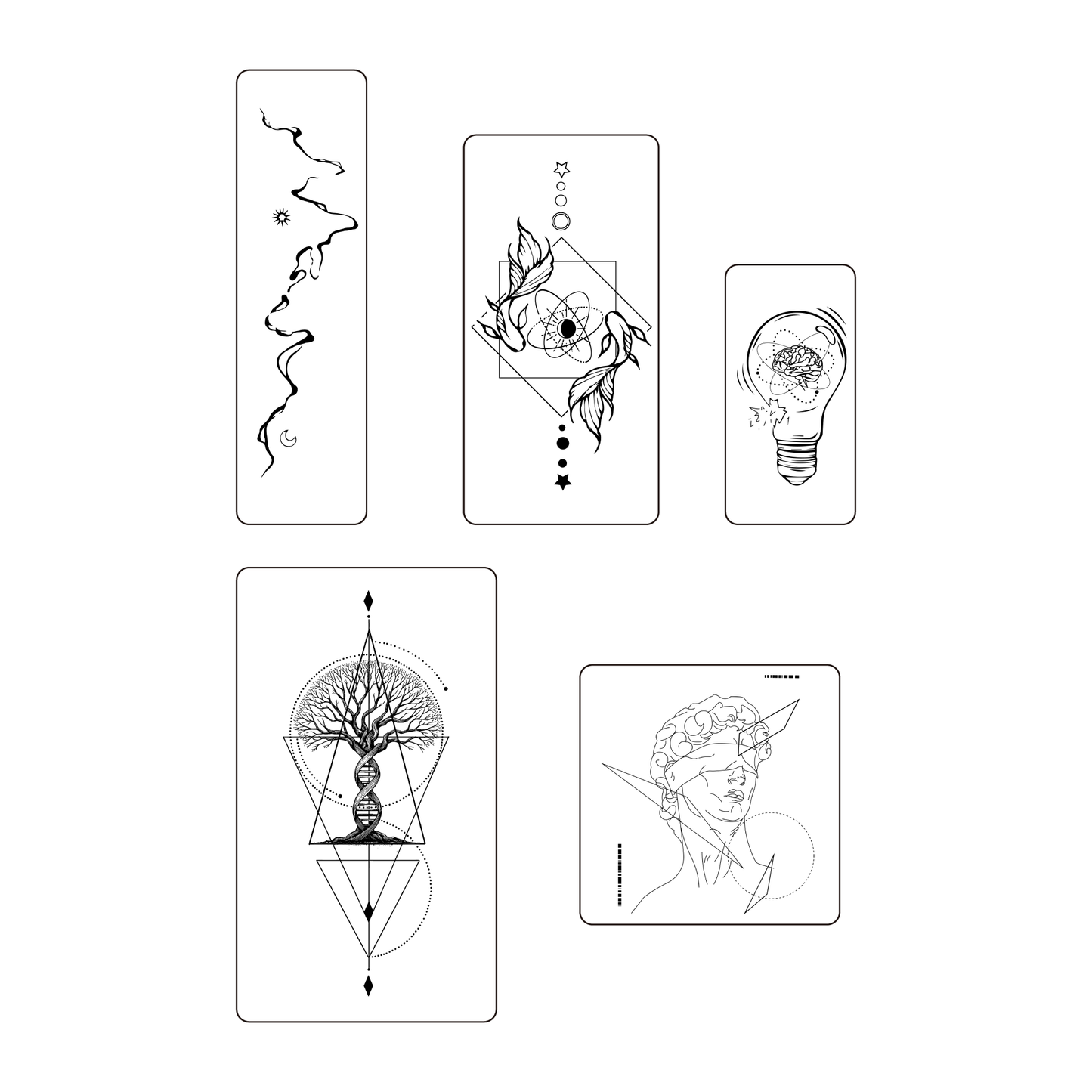 SteezyInk Abstract Minimalistic Guy Pack Temporary Tattoo Pack (4x7, 4x4, 3x6, 2x7, and 2x4 inch)