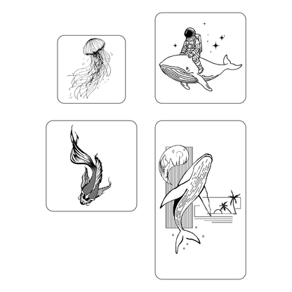 SteezyInk Aquatic Pack Temporary Tattoo Pack (4x7, 4x4 , and 3x3 inch)