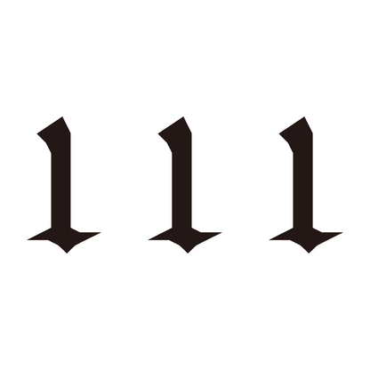 SteezyInk 111 temporary tattoo. Black gothic font design, angel number on white background.