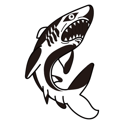 SteezyInk Fierce Shark Temporary Tattoo. Black and white shark design capturing predatory action and strength.