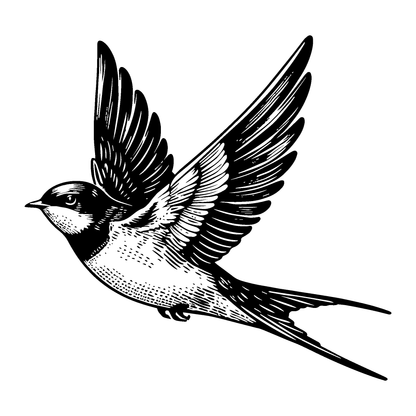 SteezyInk Soaring Swallow Temporary Tattoo: Blackwork swallow design, symbolizes freedom and new beginnings.