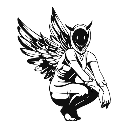 SteezyInk Demonic Angel Temporary Tattoo - Black and White Tattoo Design