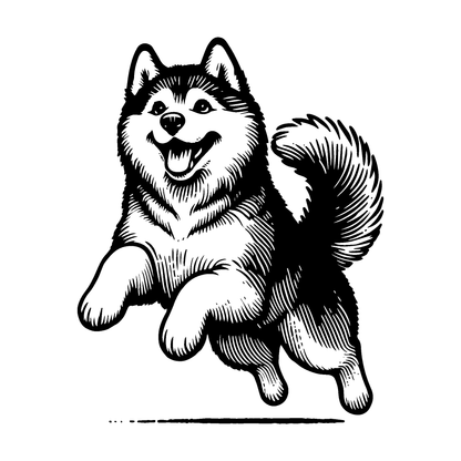 Joyful husky temporary tattoo design, a black and white illustration for dog lovers