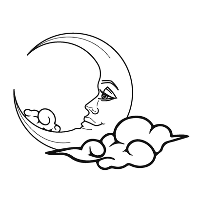 SteezyInk Crescent Moon Face Temporary Tattoo. Black ink design evoking celestial beauty and a serene night sky.