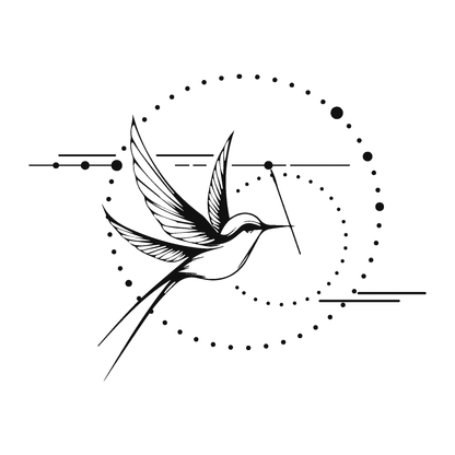 SteezyInk Hummingbird Halo Temporary Tattoo - Black and white hummingbird design for body art