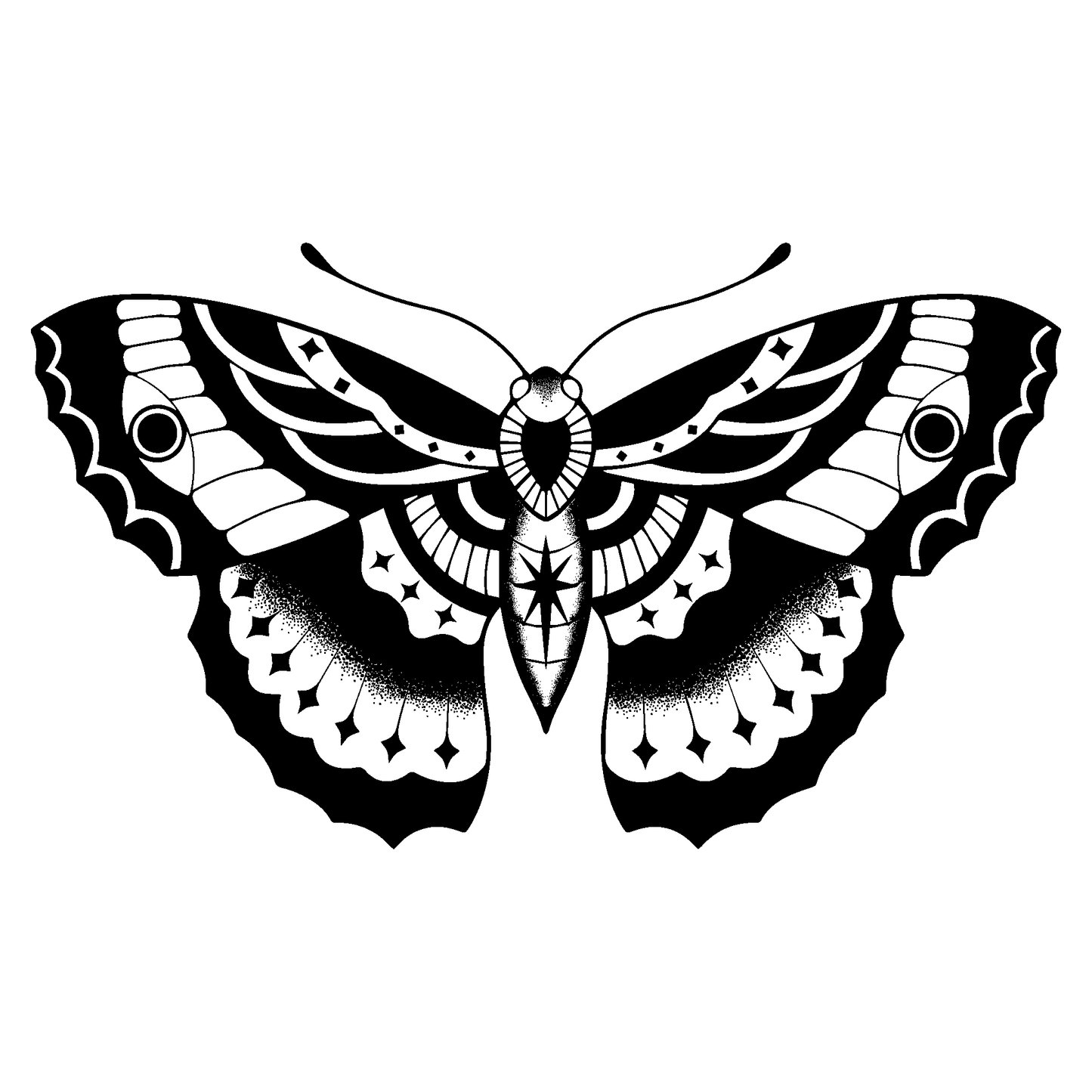 SteezyInk Midnight Moth Temporary Tattoo 4 x 4 inch