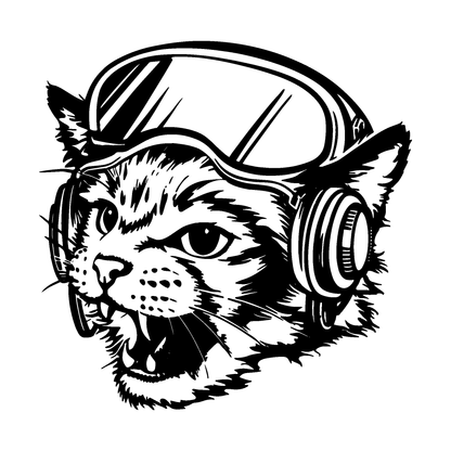 SteezyInk Futuristic Cat Temporary Tattoo. Fierce cat with goggles, headphones, and open mouth.