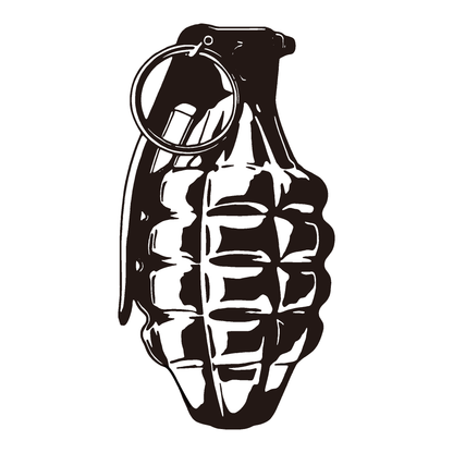 Grenade temporary tattoo design, bold black and white graphic for expressive body art