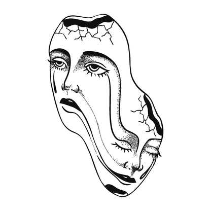 SteezyInk Cracked Expression Temporary Tattoo. Surreal face in black and white.