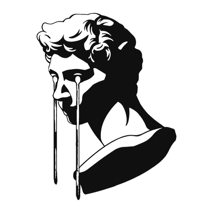 SteezyInk Sculpted sorrow temporary tattoo, black and white design with weeping classical bust, PureBlack ink