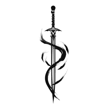SteezyInk Brushstroke Blade Temporary Tattoo - Black sword design, skin-safe, temporary tattoo.