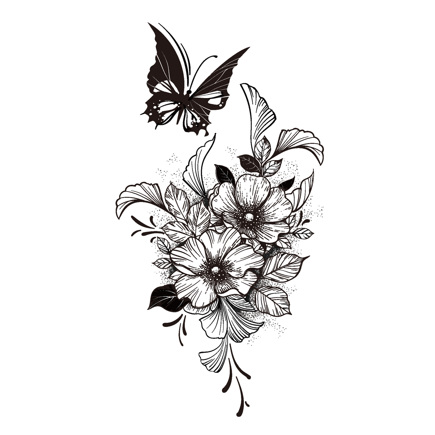 SteezyInk Flower Flutter Temporary Tattoo 6.5 x 6.5 inch