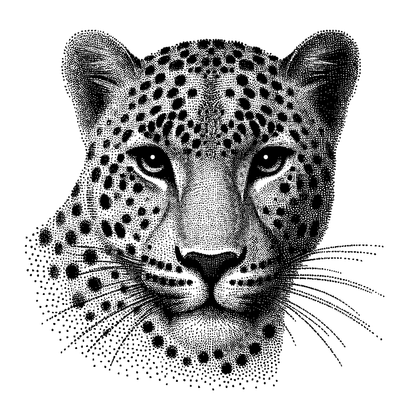 SteezyInk Leopard Portrait Temporary Tattoo, dot work leopard face design, up to two weeks wear.