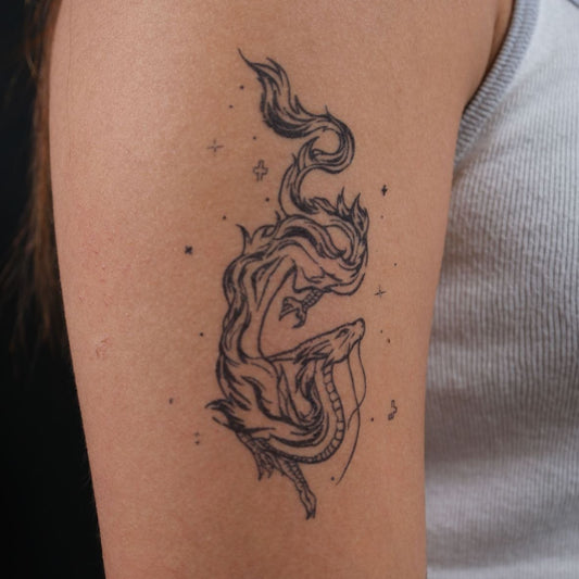 Ethereal Dragon Dance Temporary Tattoo | 3 x 6 inch