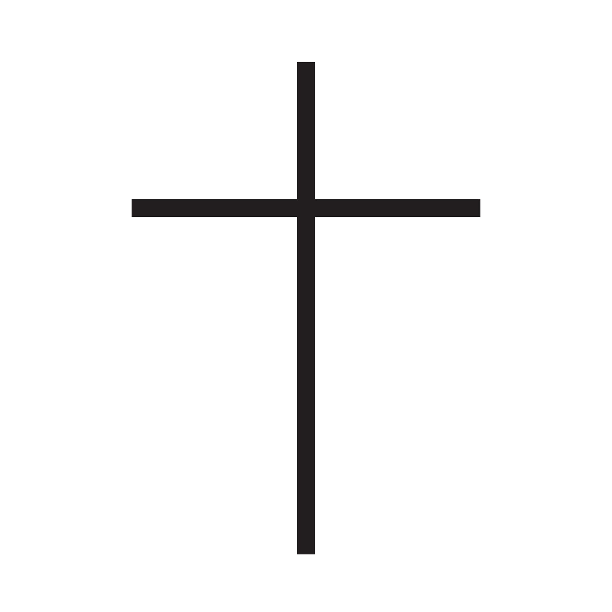 This is a simple tattoo design of a black cross on a white background. It consists of a vertical line intersected by a shorter horizontal line near the top, forming the classic Christian cross symbol.