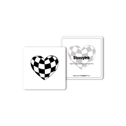 SteezyInk Checkered Heart Temporary Tattoo 2 x 2 inch