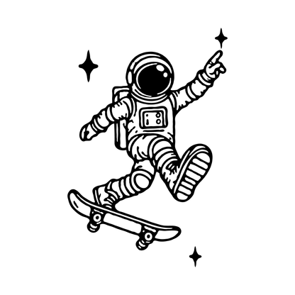 semi-permanent tattoo Astronaut skateboarding in space close up