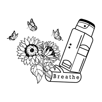 semi-permanent tattoo inhaler with sunflowers and butterflies design close up