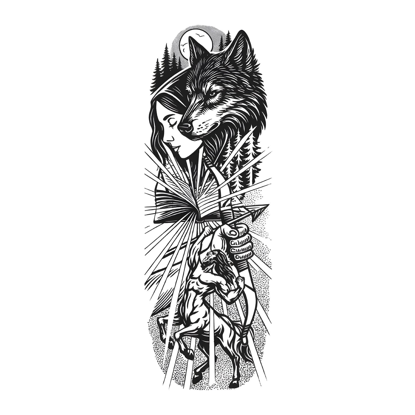 Tribal Centaur Sleeve Temporary Tattoo | 6 x 18 inch
